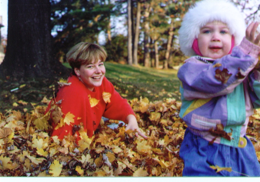 Brittany, Elizabeth and Candace having fun in the leaves in 1991